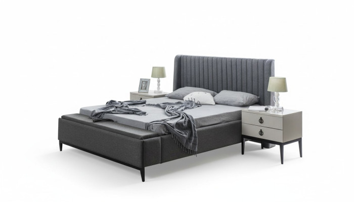 Diseño de cama cama doble camas de cama de dormitorio tapizado muebles de hotel marco de cama gris