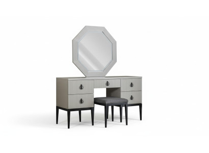 Tocador con espejo Diseño de dormitorio gris Consola Taburete Nuevo