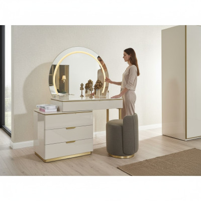 Juego de tocador con espejo de consola de muebles de dormitorio con diseño de taburete nuevo.