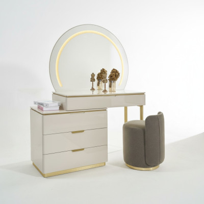 Juego de tocador con espejo de consola de muebles de dormitorio con diseño de taburete nuevo.