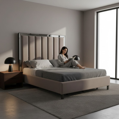 Camas Diseño Cama Acolchado Dormitorio Diseño Hotel Cama Doble Metal Topo Nuevo