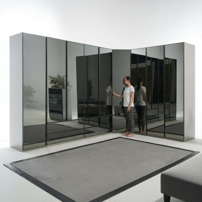 Armario esquinero con espejo, armario de dormitorio, armario de lujo, muebles de vidrio.