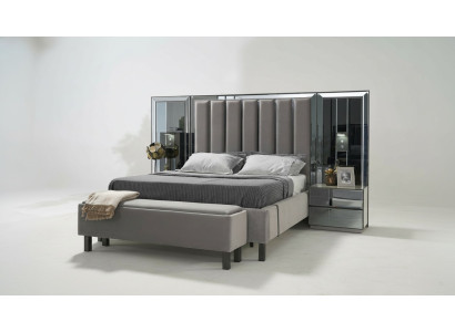 Dormitorio Set Cama 2x Mesilla de noche Taburete Doble Camas Muebles tapizados 4 piezas. Nuevo