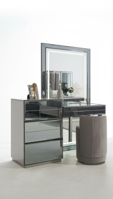 Set de tocador consola de diseño de muebles de dormitorio de lujo con taburete de madera, 2 piezas.
