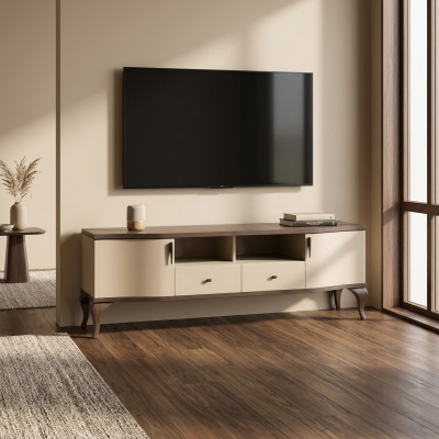 mueble de tv de madera estético en tonos beige