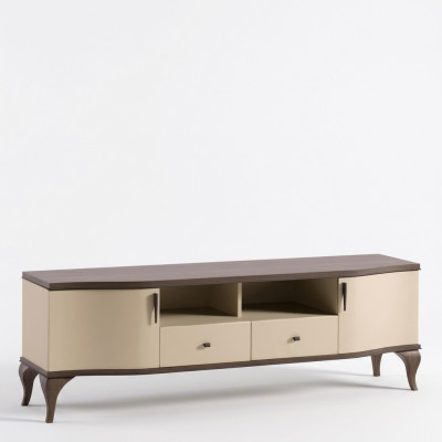 mueble de tv de madera estético en tonos beige