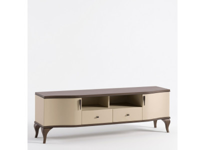mueble de tv de madera estético en tonos beige