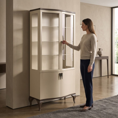 Mueble de lujo con vitrina de dos puertas de vidrio de madera nuevo.