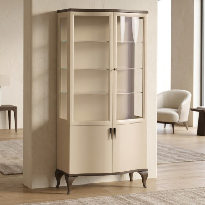 Mueble de lujo con vitrina de dos puertas de vidrio de madera nuevo.