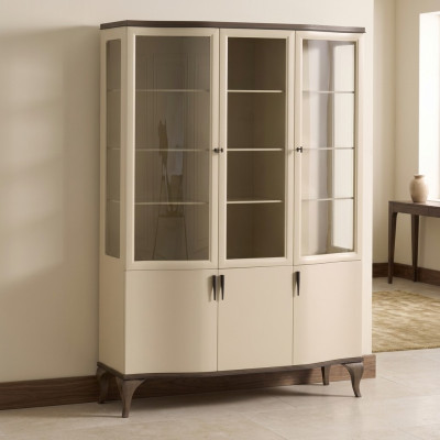Vitrinas de cristal Armario de vidrio de lujo Credenza Vitrina Sala de estar Beige Madera Nueva