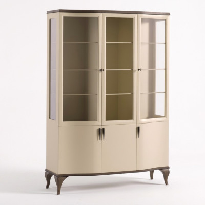 Vitrinas de cristal Armario de vidrio de lujo Credenza Vitrina Sala de estar Beige Madera Nueva