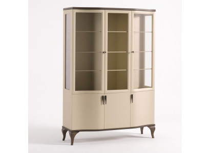 Vitrinas de cristal Armario de vidrio de lujo Credenza Vitrina Sala de estar Beige Madera Nueva