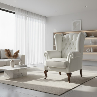 Sillón de orejas de cuero Chesterfield sofá sillón tapizado muebles nuevo
