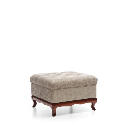 Taburete Diseñador Chesterfield Reposapiés Textil Beige Banco Acolchado Tela