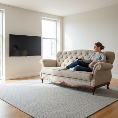 Chesterfield sofá de tres plazas tapizado en tela de muebles.