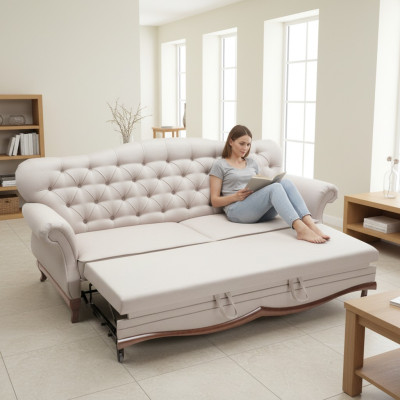 Sofá cama Chesterfield con función de cama, sofá de tres plazas en tela.