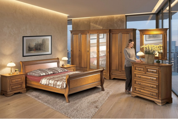 Estilo de casa de campo Cama de 3 piezas con 2 mesitas de noche Juego de muebles de madera Cama marrón
