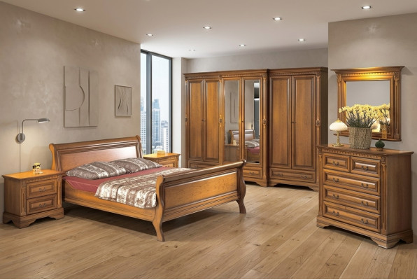 Estilo de casa de campo Cama de 3 piezas con 2 mesitas de noche Juego de muebles de madera Cama marrón