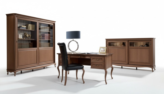 Muebles de oficina Estantería Escritorio Cómoda Silla Vitrina Juego completo de 4 piezas.