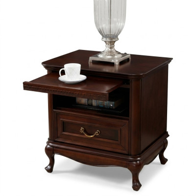 Mesa auxiliar de noche de hotel para dormitorio con cajón de servicio de madera.