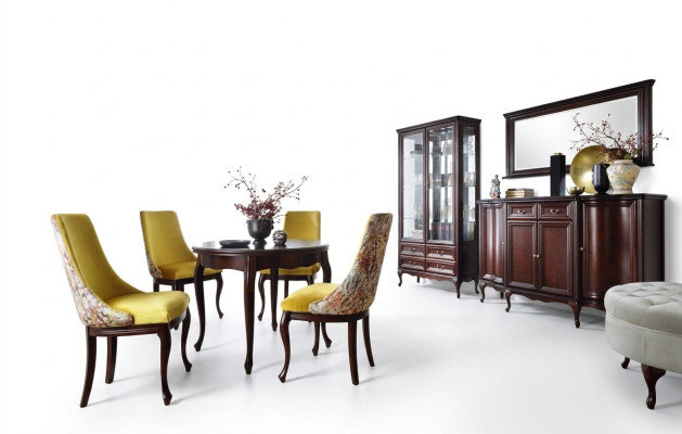 Vitrina de sala de estar, armario, cómoda, espejo, conjunto clásico de 3 piezas de madera.