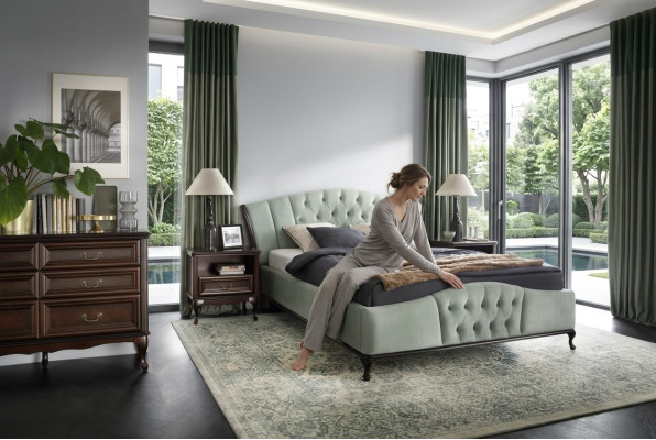 Conjunto de cama de lujo para dormitorio Chesterfield con 2 mesitas de noche, 3 piezas.