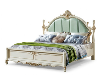 Dormitorio clásico Cama Muebles Madera Cuero Camas Barroco Rococó.