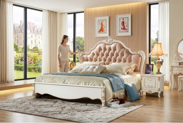 Cama Chesterfield real, muebles de dormitorio cama 180x200 de cuero