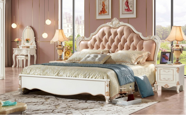 Cama Chesterfield real, muebles de dormitorio cama 180x200 de cuero