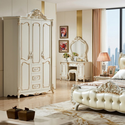 Armario de tres puertas blanco de estilo barroco rococó Armarios de madera