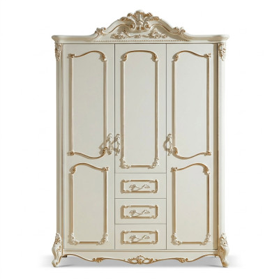 Armario de tres puertas blanco de estilo barroco rococó Armarios de madera