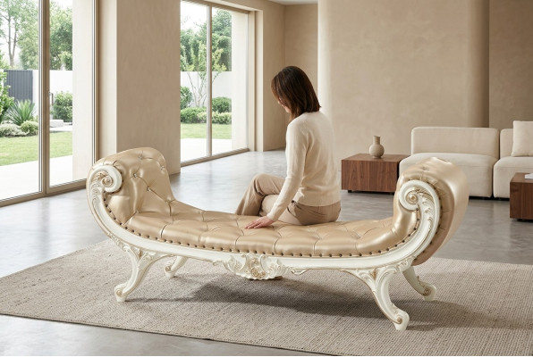 Banca Dormitorio Chaiselounge Taburete Otomana Cuero Chesterfield Nuevo