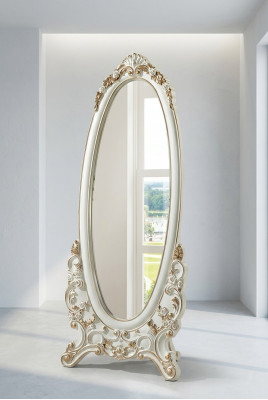 Espejo de pie Espejo Altura del cuerpo Espejo de pie clásico blanco de madera