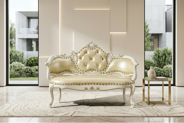Sofá Chesterfield acolchado de banco de cuero real.