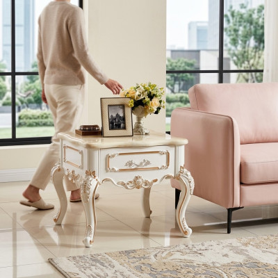 Mesa auxiliar Mesas Sala de estar Lujo Blanco Mesa Muebles Mesa de centro Nuevo