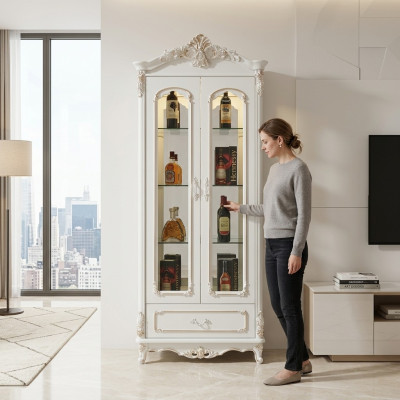 Vitrina clásica gabinete de vidrio armario de madera blanco armarios muebles mobiliario.