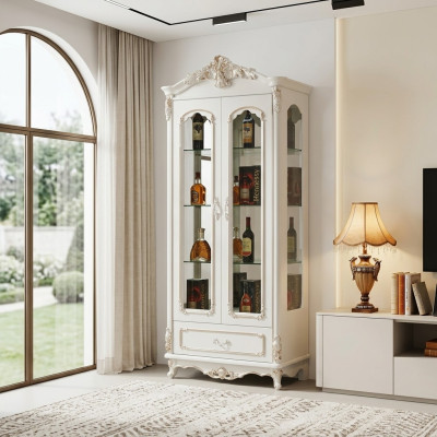 Vitrina clásica gabinete de vidrio armario de madera blanco armarios muebles mobiliario.