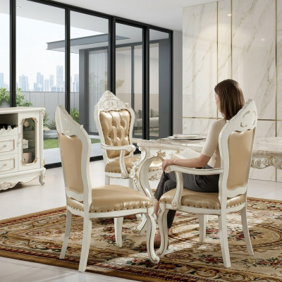 Silla clásica Chesterfield comedor beige sillón solo estilo barroco