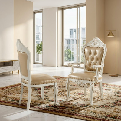 Silla clásica Chesterfield comedor beige sillón solo estilo barroco