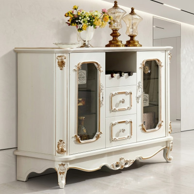 Clásica vitrina de aparador de vidrio, mueble de cómoda, vitrina, armario barroco.