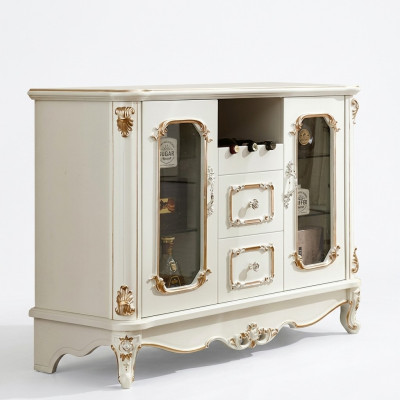 Clásica vitrina de aparador de vidrio, mueble de cómoda, vitrina, armario barroco.