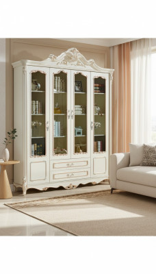 Estantería de libros Estilo Art déco Armario Vitrina Blanco Muebles Armarios Estante Madera