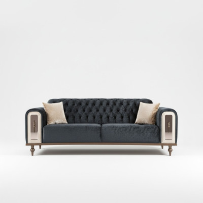 Lujo sofá de tres plazas 3 plazas, sofás de diseño de tela beige textil negro.