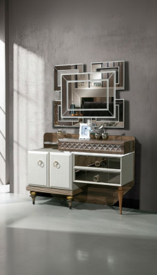 Muebles de dormitorio, diseño de tocador con espejo, aparador de madera, consola.