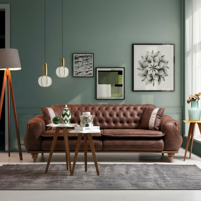 Sofá de tres plazas Chesterfield marrón, muebles tapizados, textil, tela de sofá.