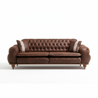 Sofá de tres plazas Chesterfield marrón, muebles tapizados, textil, tela de sofá.