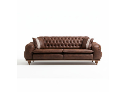 Sofá de tres plazas Chesterfield marrón, muebles tapizados, textil, tela de sofá.