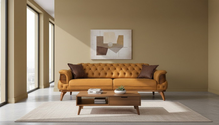 Sofá de tres plazas de cuero Sofás Sofas Sofisticados Sofá Chesterfield Western USA Amarillo