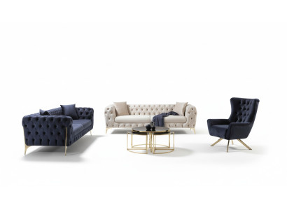 Conjunto de sofás azules de lujo, sofás, sillón 3+3+1 plazas diseño Chesterfield terciopelo