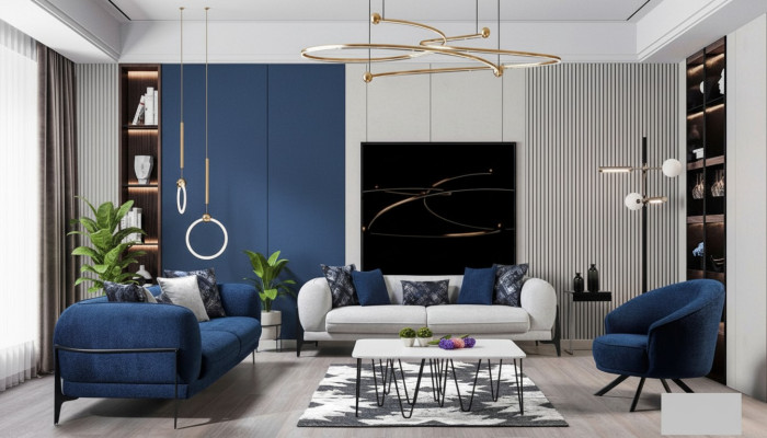 Luxus conjunto de sofás 3+3+1 asiento de cuero Sofá moderno Sillón Azul Juego de sofás 3 piezas Nuevo